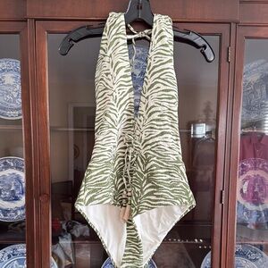 Green Zebra-Print Halter One-Piece Swimsuit